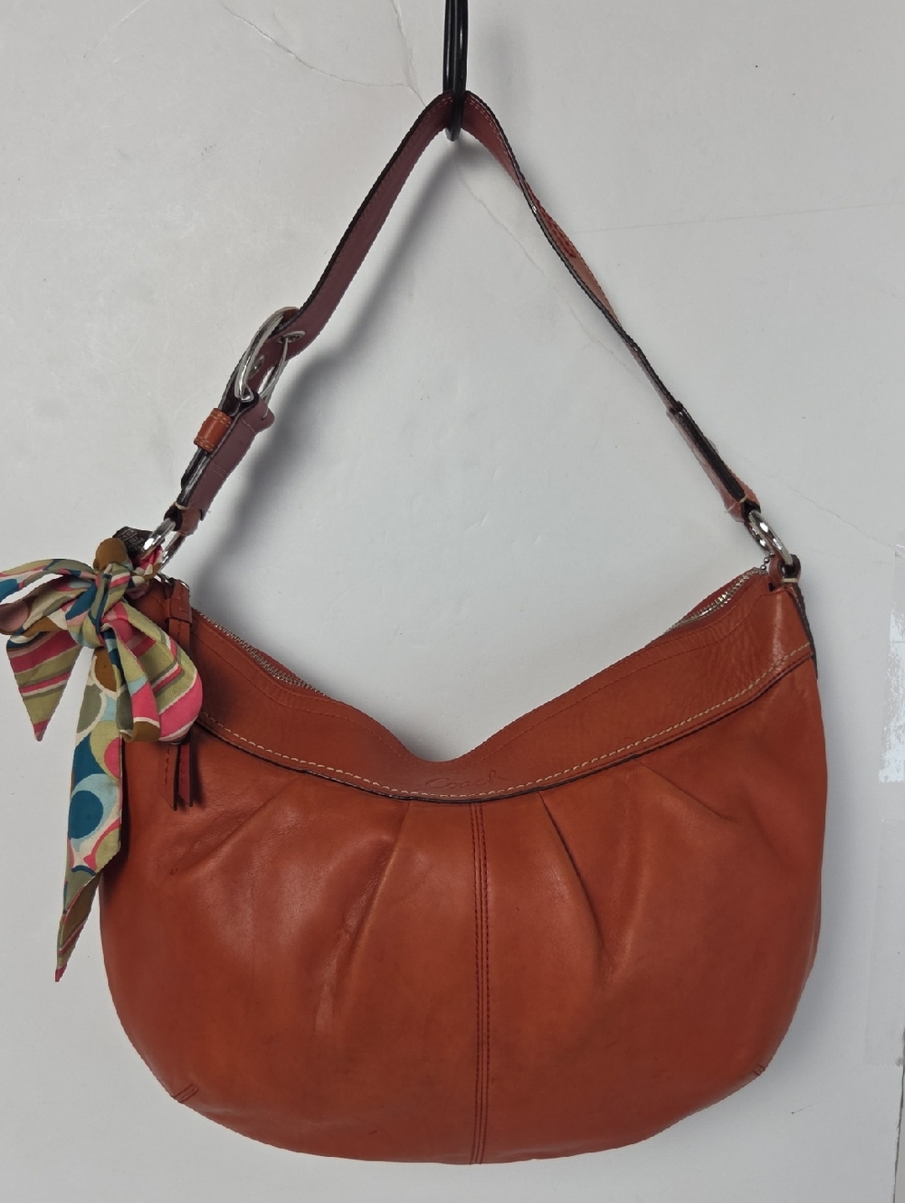 Coach Leather Large Shoulder Hobo Bag - Rust Orange